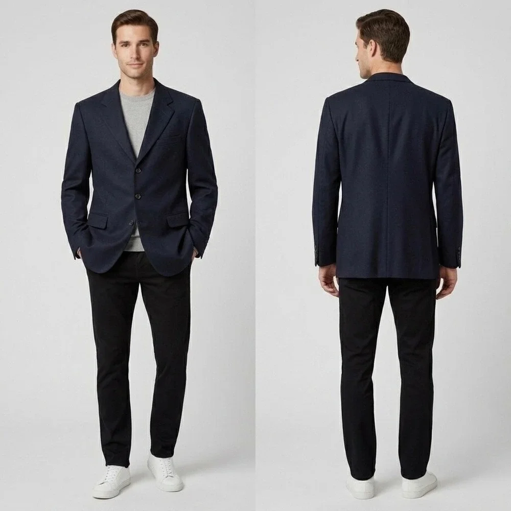 Oscar De La Renta Mens Wool Cashmere Blazer Sports Coat Jacket Dark Blue 42R